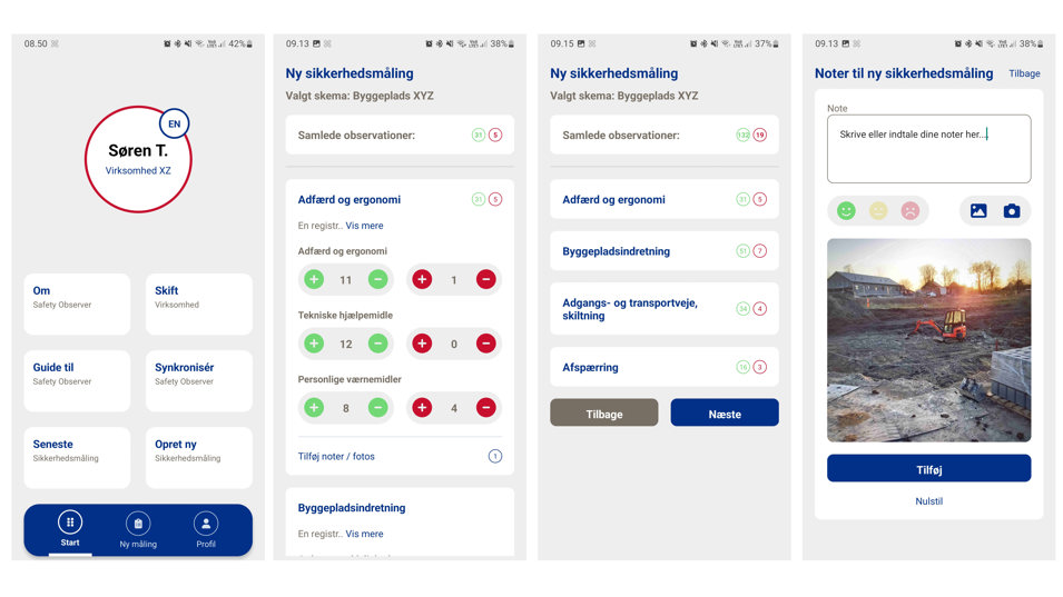 Screenshot fra safety observer app
