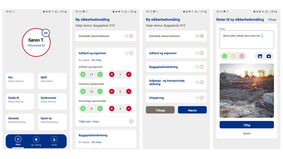 Screenshot fra safety observer app