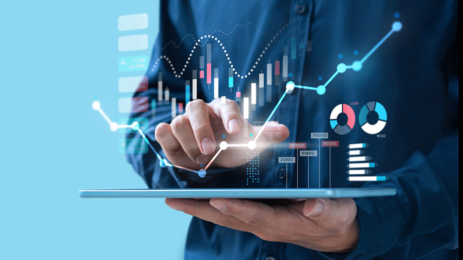 A visualization of a person generating data tables via a tablet.